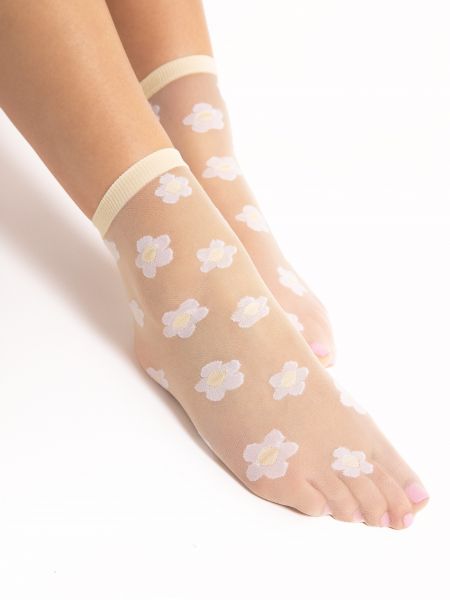 Tunna sockor med blommigt mönster i pastellfärg från Fiore, 20 DEN