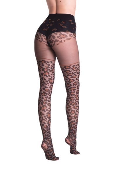 Trasparenze - Strumpbyxa med animal print och förföriskt mönster i stay ups-look