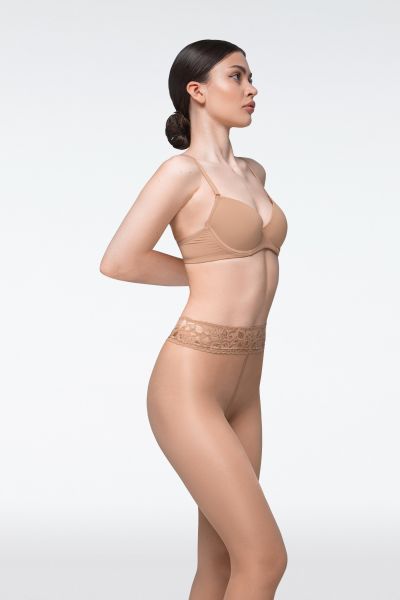 Slät transparent strumpbyxa med spetsresår och silikonband Impresso 20 från Giulia