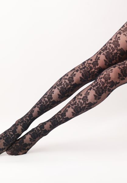 Elegant tulle strumpbyxa med blommigt spetsmönster från Oroblu