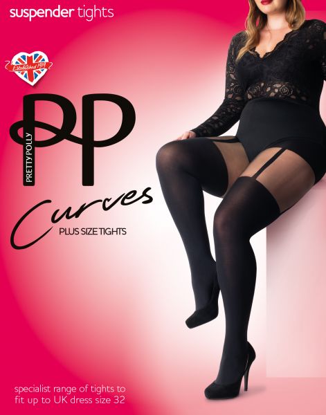 Plus Size strumpbyxa i stockings-look Curves Suspender Fashion från Pretty Polly