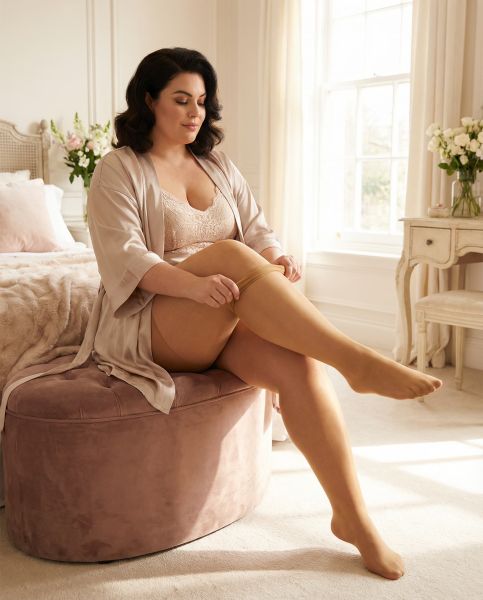 Glansig plus size strumpbyxa utan mönster Supersize 20 DEN från Glamory