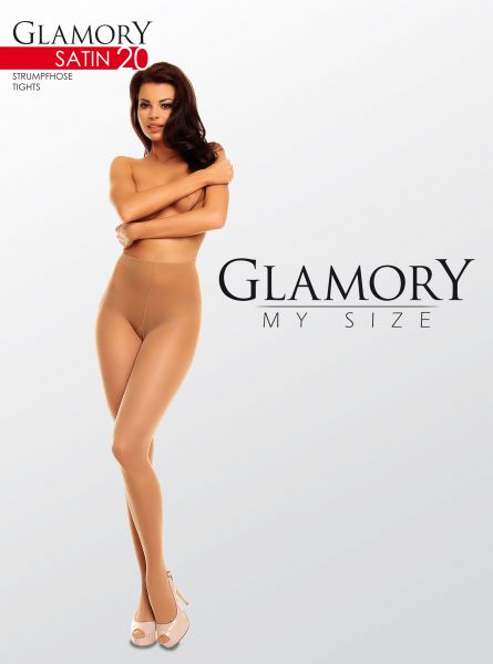 Glansig plus size strumpbyxa utan mönster Satin 20 DEN från Glamory