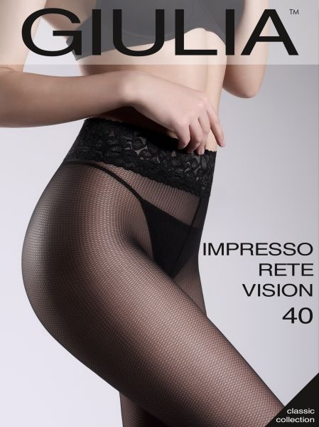 Mönstrad strumpbyxa med spetsresår och silikonband Impresso Rete Vision från Giulia