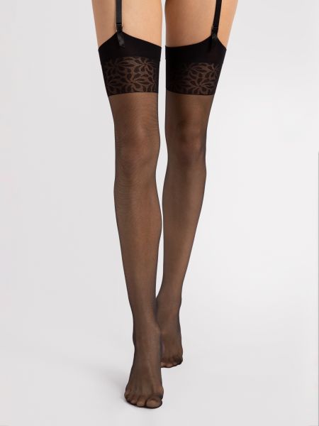Tunna stockings med floralt mönster från Fiore, 8 DEN