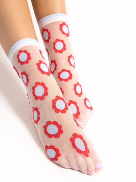 Tunna sockor med blommigt mönster i kontrastfärg från Fiore, 20 DEN